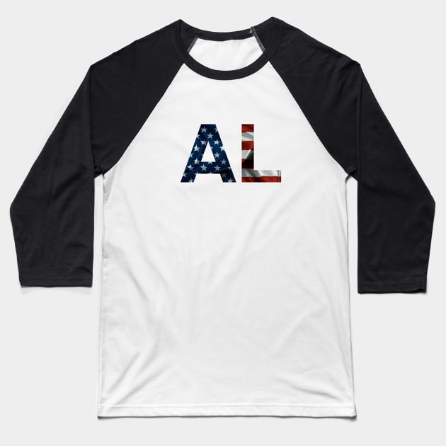 Alabama  American Flag Abbreviation Baseball T-Shirt by AdventureFinder